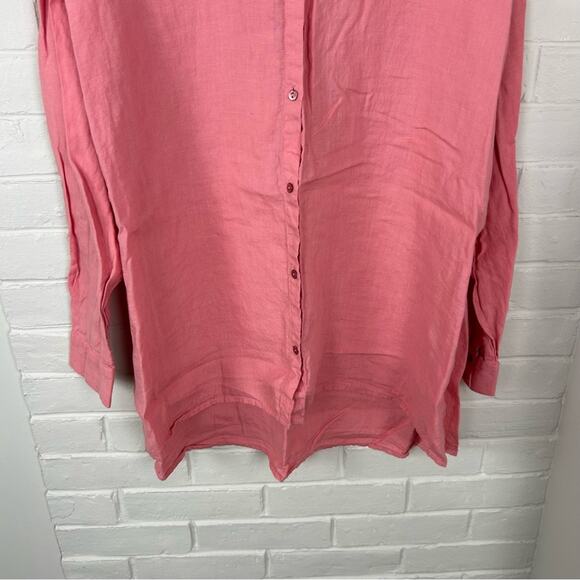 Eileen Fisher Coral Pink Linen Button Down Shirt - Picture 3 of 8